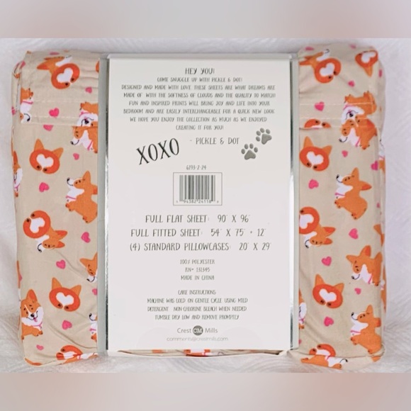Pickle & Dot Corgi Hearts Valentine Sheet Set - 6-piece - Full - Picture 2 of 5